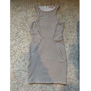 Guess Tan & White Stripped Body Con Dress